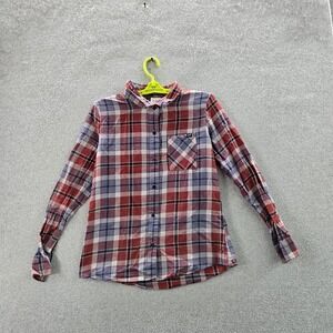 FOX Women Button Up Shirt M Red Plaid Flannel Long Sleeve Pocket